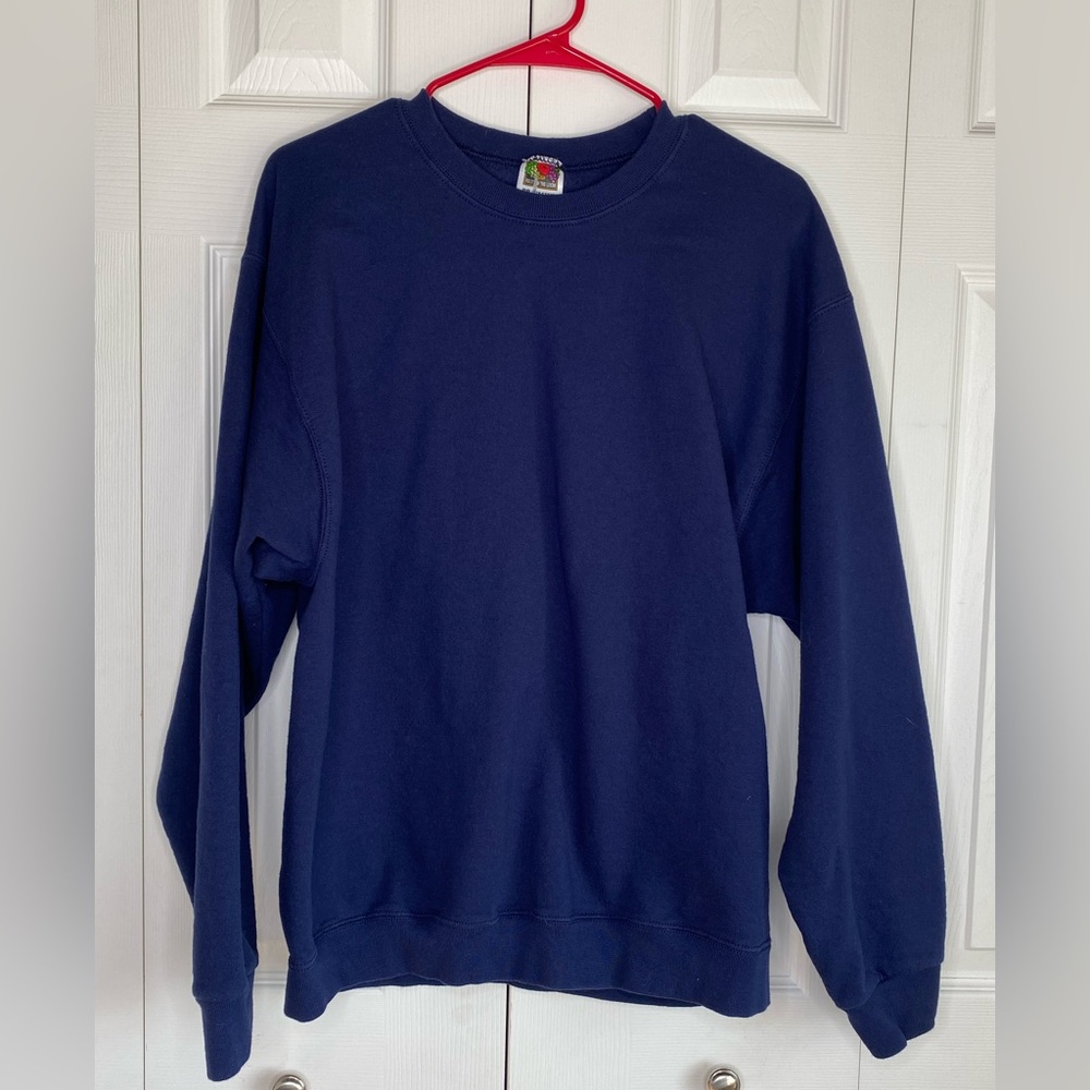 Fruit of the Loom Premium Sweatshirt Crew Neck Unisex Blue Blank Women's Sz L